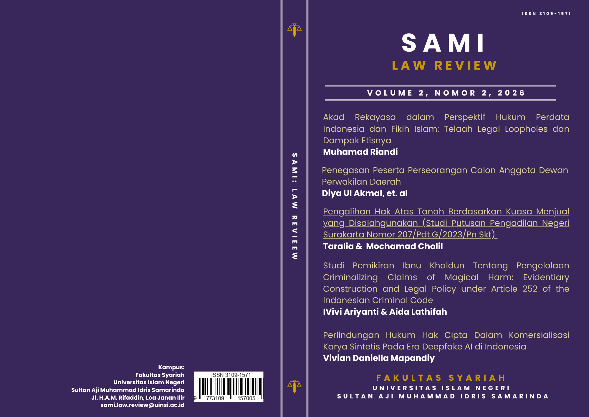 					View Vol. 2 No. 2 (2026): SAMI: LAW REVIEW
				